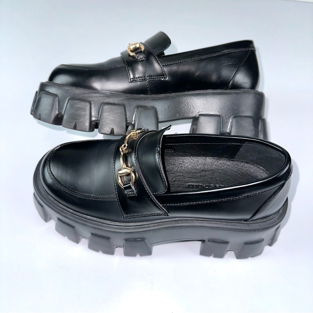 Princess Polly Women’s Sz 6 PENNY LANE PLATFORM LOAFERS Chunky Slide On - BLACK - Picture 14 of 15
